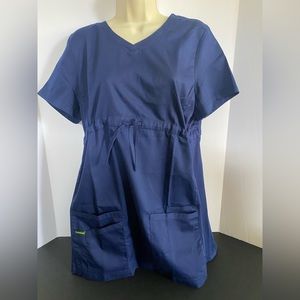 Landau Scrub Top Women's Small Proflex Wrinkle Fade Resistant Medical Blue - VG